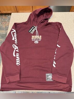 ECKO UNLTD “WORLD RENOWNED” FLEECE HOODIE, BURGUNDY, 2XL, NWT!